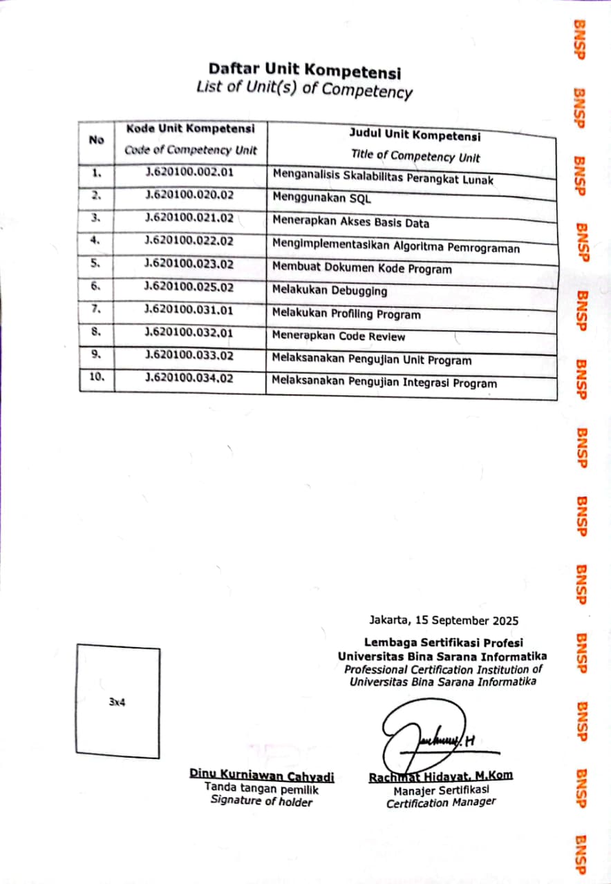 BNSP Sertifikat Kompetensi - Belakang
